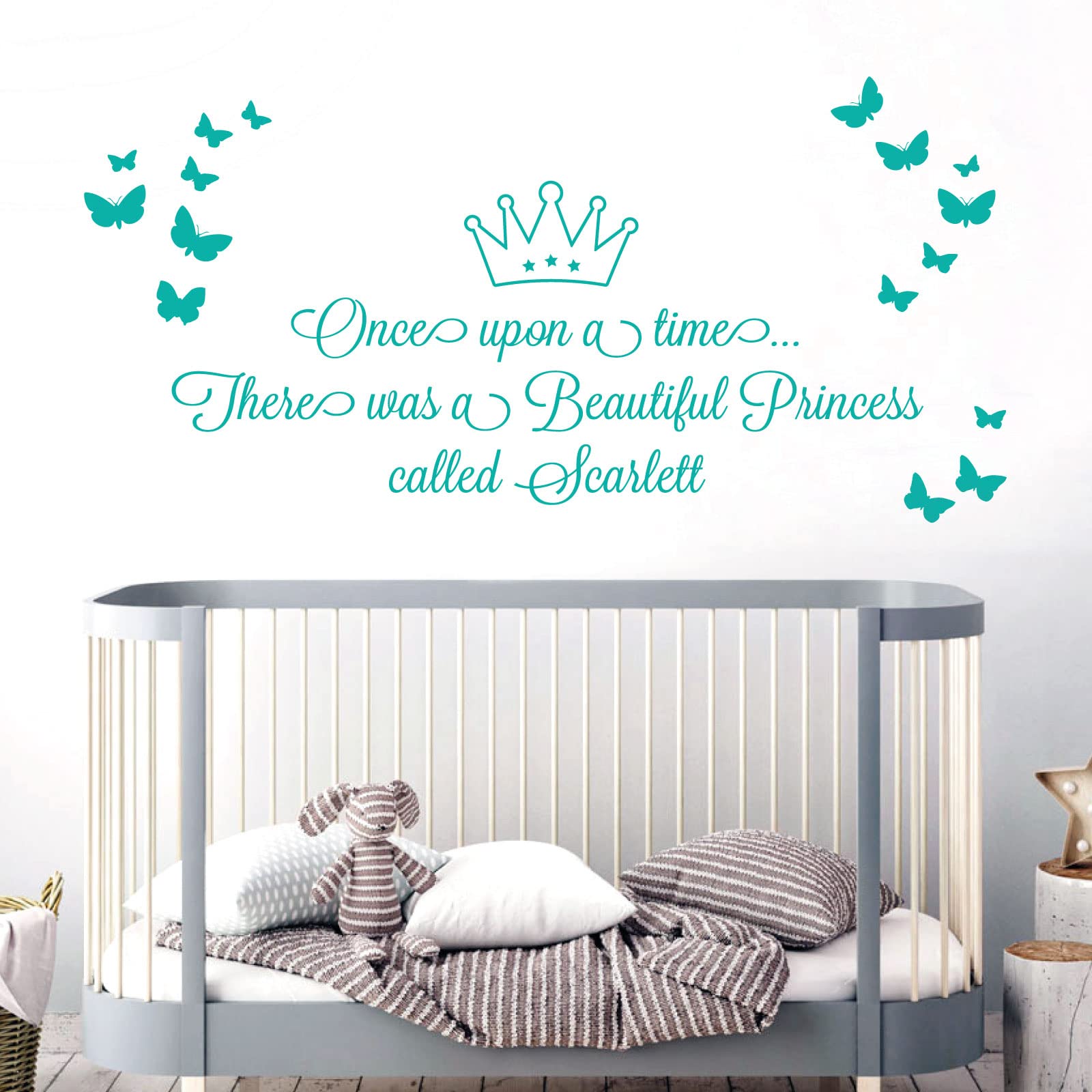 Once Upon a time, There was a Beautiful Princess - Girls Name Nurserty Wall Art Sticker [Large] [Turquoise]