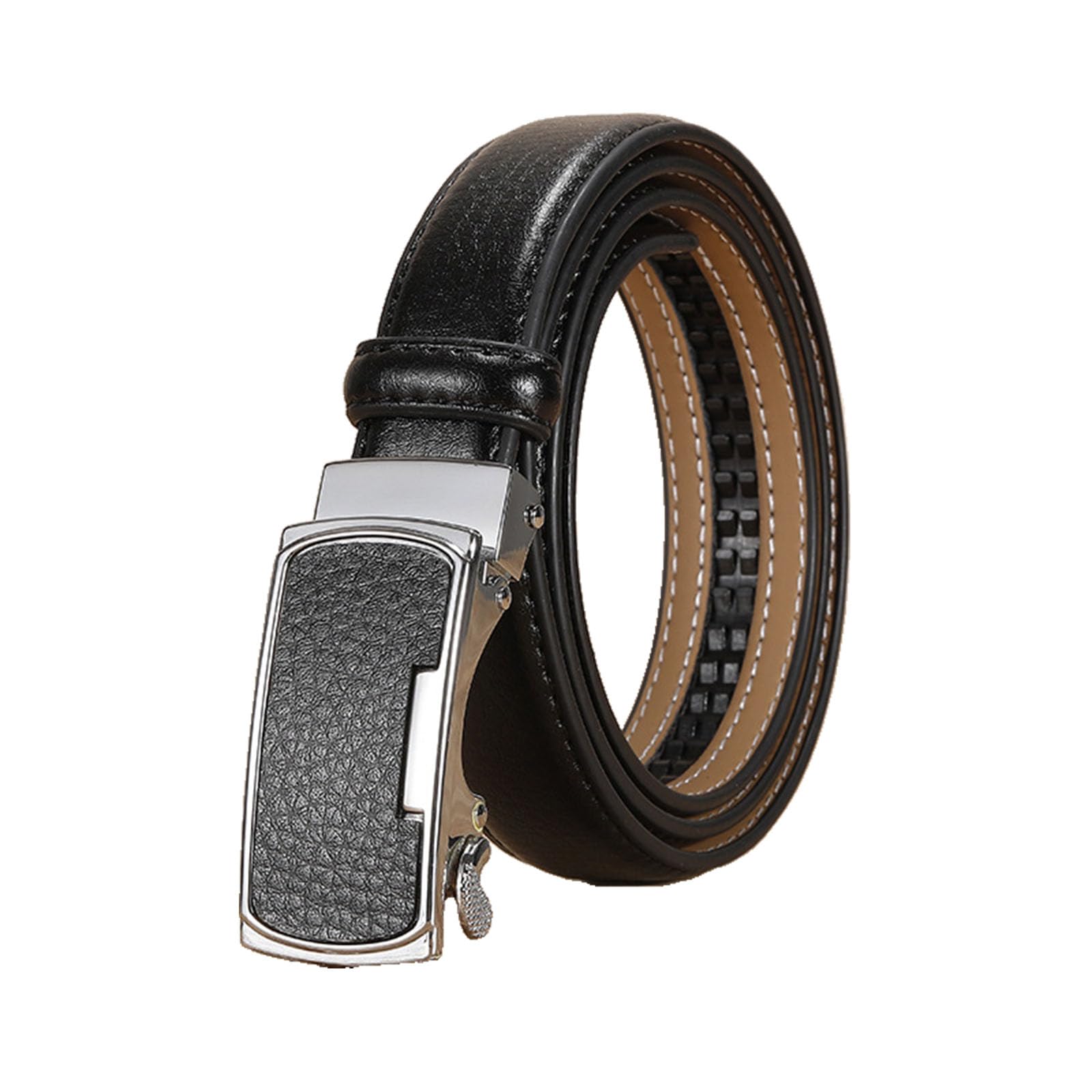 Wrjahcg Unisex Black Ratchet Thin Belt For Women, Women's Belts Fashion Adjustable For Jeans With Square Alloy Automatic Buckle,,115Cm/45.3''