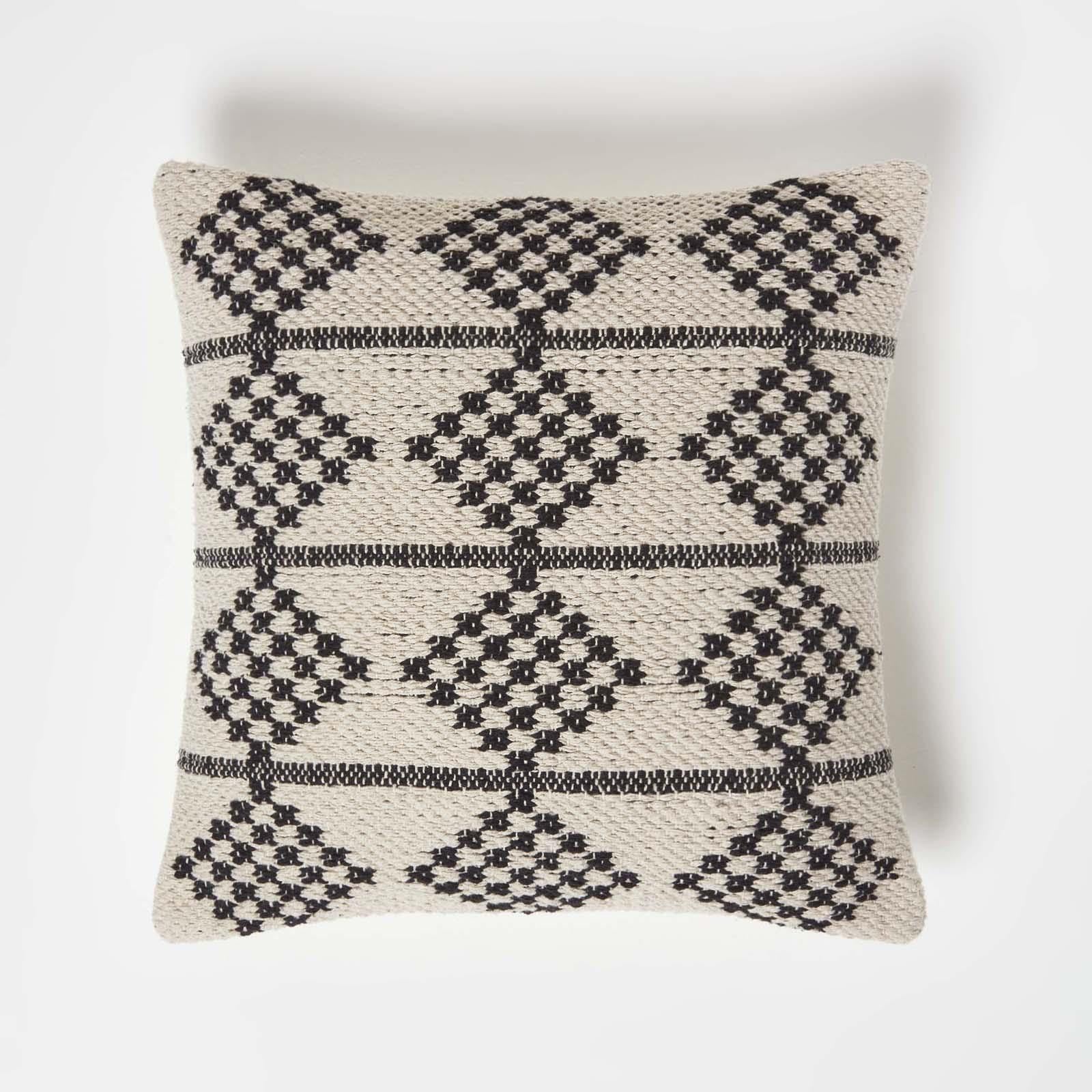 Homescapes Unisex Black Adana Handwoven Textured Natural & Cushion | Size: 45Cm X 45Cm