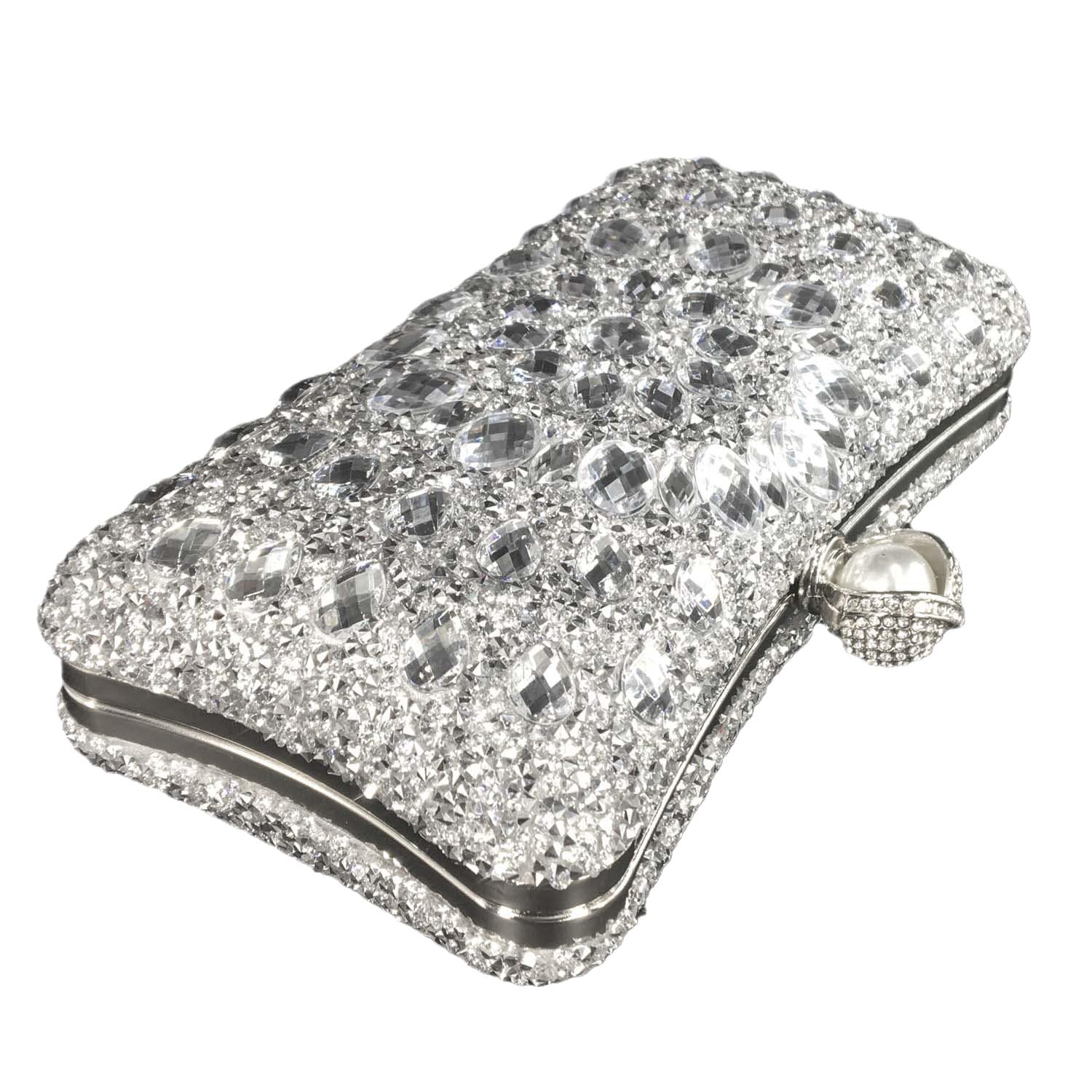 Boutique De FGG Chiusura a Perla Donna Borsa di Cristallo Borse da Sera del Partito con Strass Pochette e Clutch da sposa con diamante, Piccolo