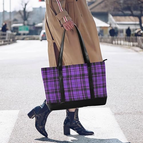 Miniatura 6 de Vintage Buffalo Plaid Cuadros Púrpura Maletín impermeable con cremallera bolsos de trabajo para damas con maletín ejecutivo para mujer