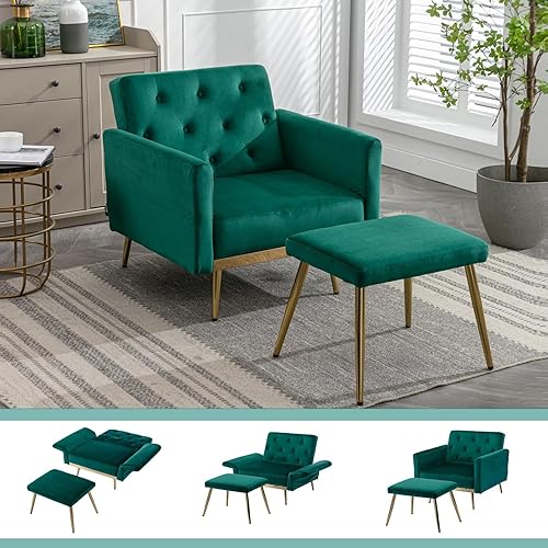 Moderna tumbona de terciopelo para interiores con 3 ángulos reclinables, se convierte en reclinablecama, sofá cama convertible para sala de estar,