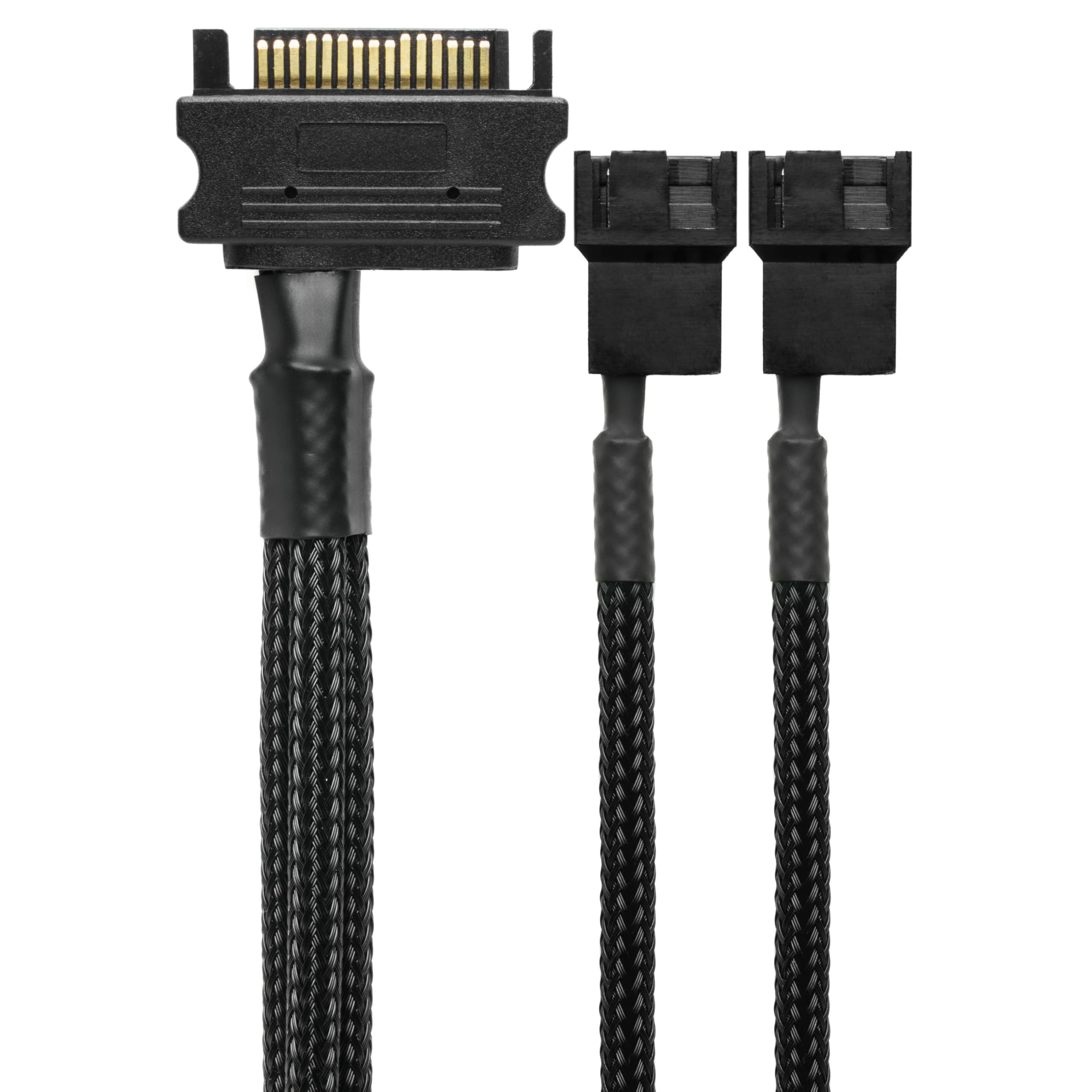 CRJ 15-Pin SATA to 2 PC Fan Power Adapter Cable - 12-inch (30cm), Black Sleeved - Power Up to Two 3-Pin & 4-Pin Computer Cooling Fans from an ATX 15-Pin SATA Power Connector (12V - Full Speed)
