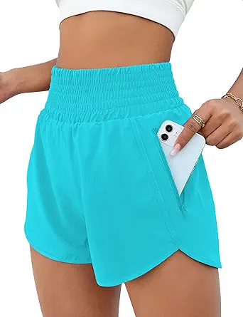 BMJL Women's Athletic Shorts High Waisted Running Shorts Pocket Sporty Shorts Gym Elastic Workout Shorts