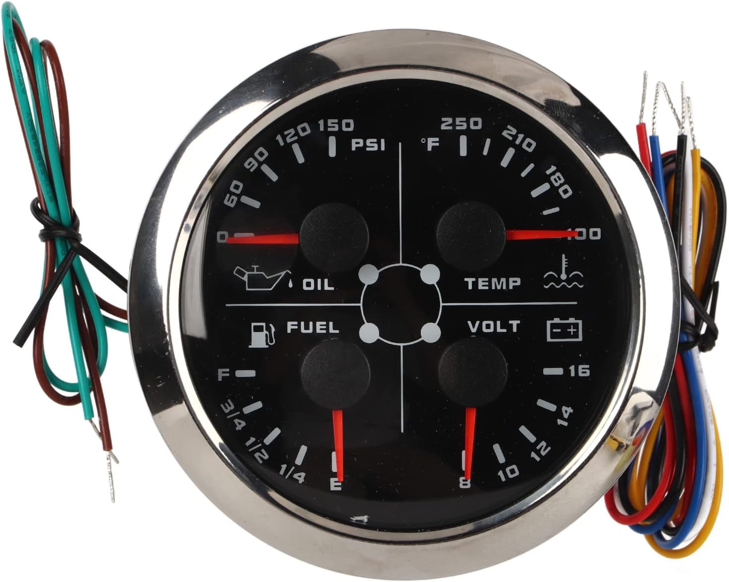 Yosoo 4in1 Guage, Stainless Steel Fuel Level Oil Pressure Water Temp Meter High Precision Universal for Car RV Boat Motorcycle (Black °F/PSI)