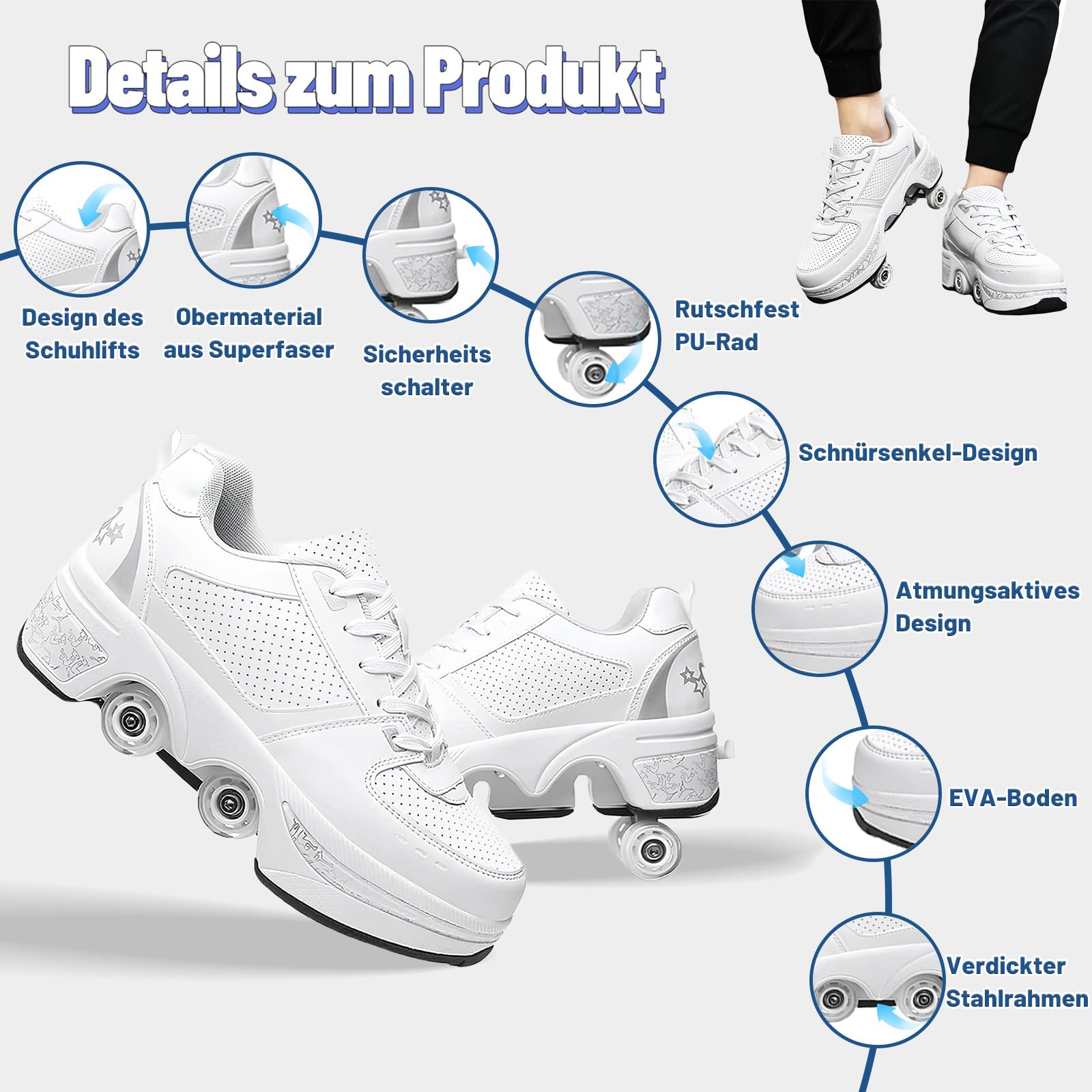 TOME. SKATES Scarpe con Rotelle per bambine, Pattini a Rotelle per bambini e Sneakers 2 in 1, Pattini a 4 Ruote deformati per bambino come regali di Natale e compleanno - 5