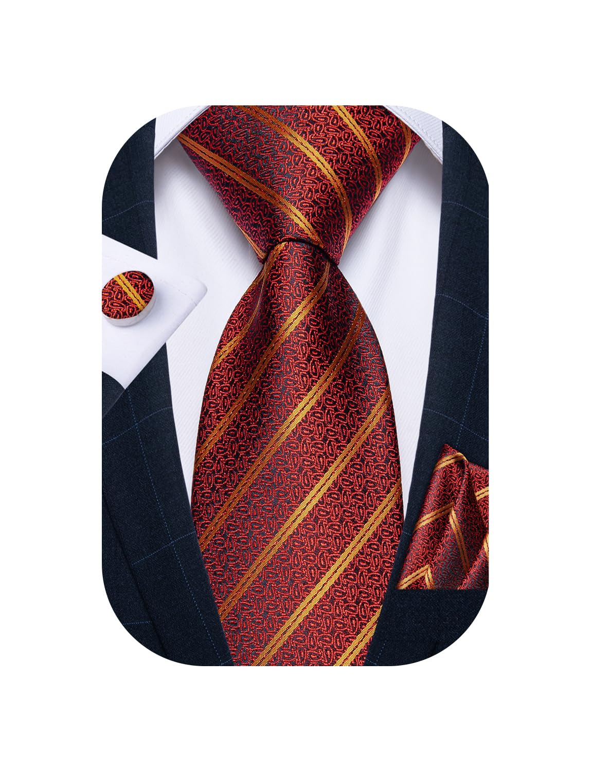 DiBanGu Striped Ties for Men Silk Woven Plaid Necktie | Classic Stripe Pattern,Soft Silk,Wear-resistant,Pocket Square and Cufflinks,Great Gift for Birthday,Business,Meeting