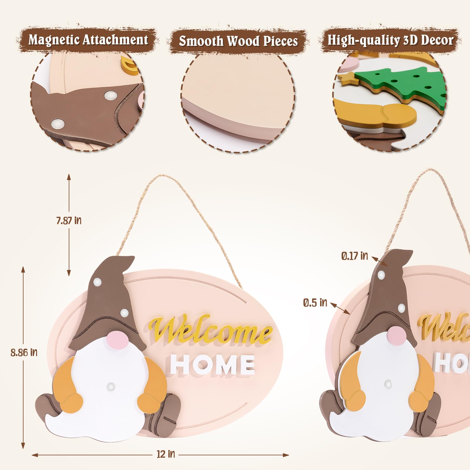 Austauschbares Holz-Willkommensschild Mit Wichtel | 30 Teile | Haustür-Deko