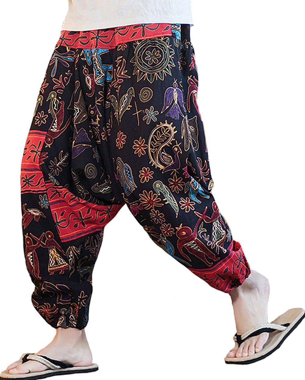 perdontoo Mens Womens Harem Pants Loose Fit Boho Yoga Hippie Aladdin Drop Crotch Trousers - Image 3