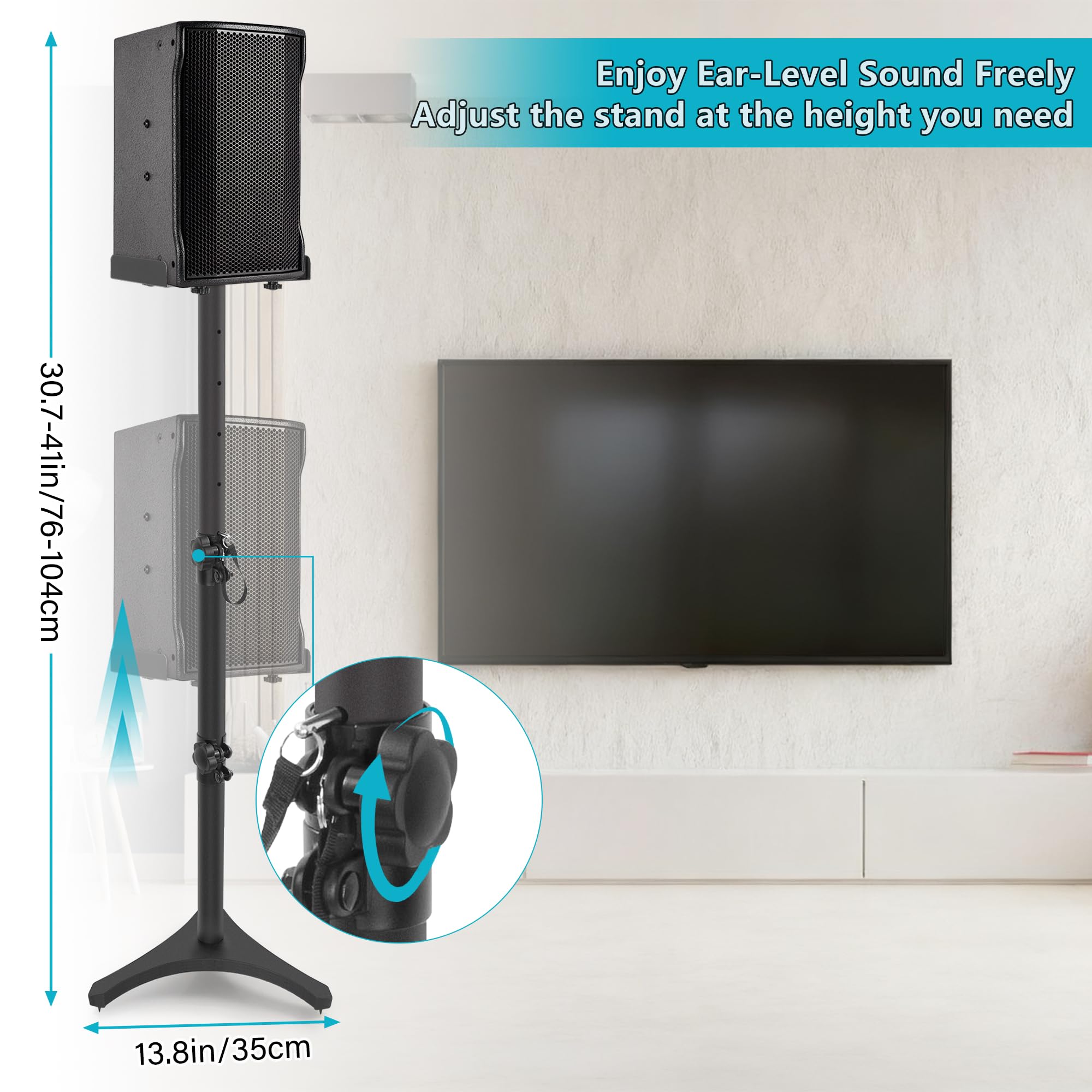 Set di 2 Supporti per Altoparlanti Regolabili in Altezza da 78 a 104CM, Fino a 5KG, Supporto per Altoparlanti con Base Triangolare, Supporti Universali per Altoparlanti per Home Cinema (3 Sezioni)