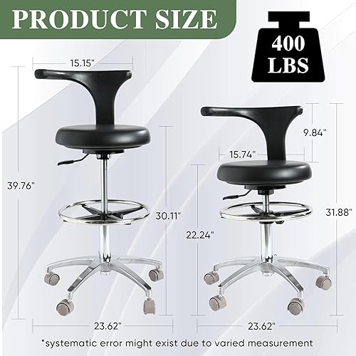 Miniatura 3 de Taburete rodante estándar con respaldo, silla de enfermera dental, altura ajustable, silla de dibujo para oficina, cocina, clínica y laboratorio,