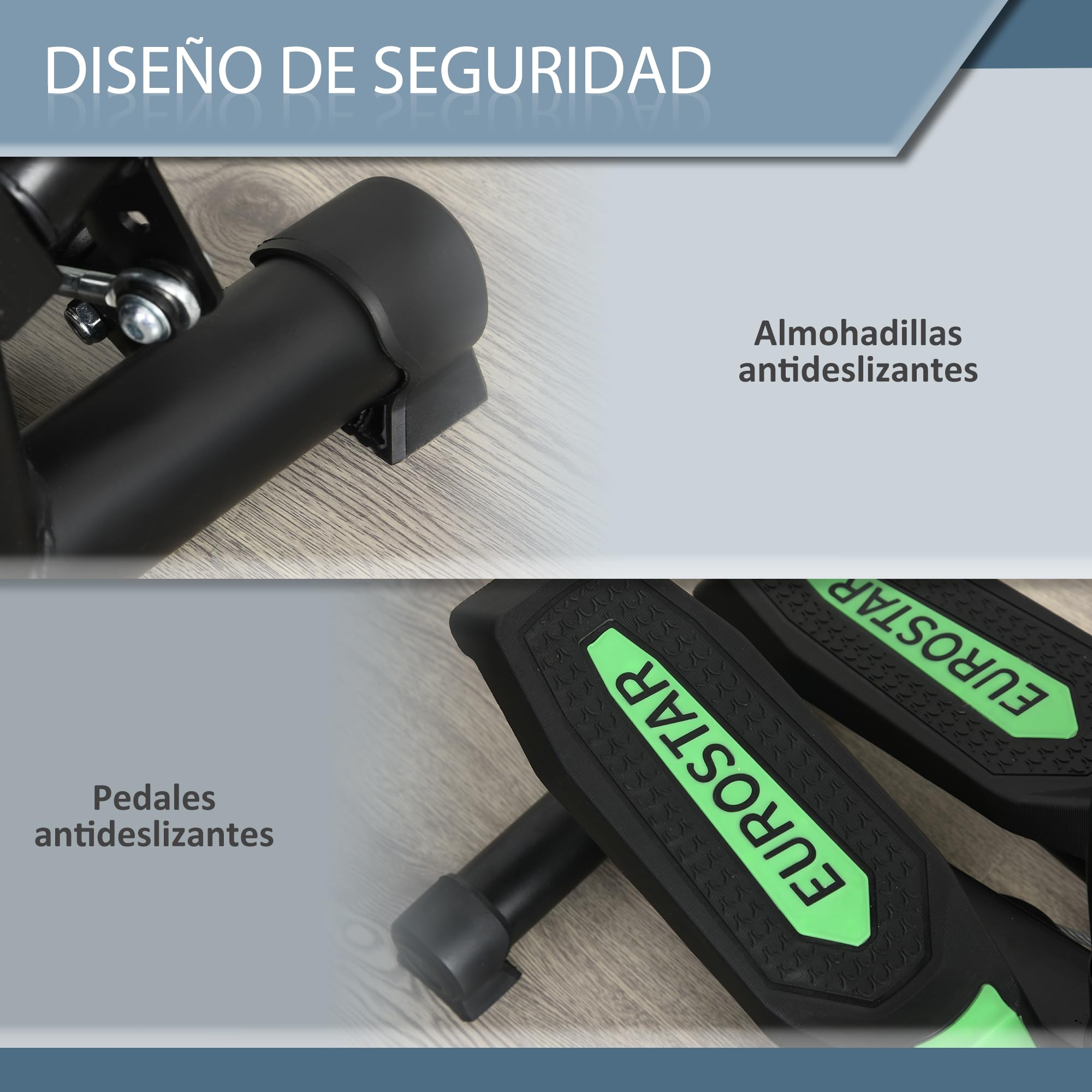 HOMCOM Máquina de Step de Acero Stepper Up-Down Máquina de Paso con 2 Reposapiés 2 Banda Elástica y Pantalla LCD Pedales Ajustables Resistencia Hidráulica para Casa Oficina 40x40x118cm Negro y Verde