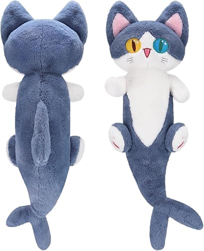 Lindo juguete de peluche con forma de tiburón y gato, almohada de peluche suave y suave para dormir, juguete de peluche de tiburón para niños,