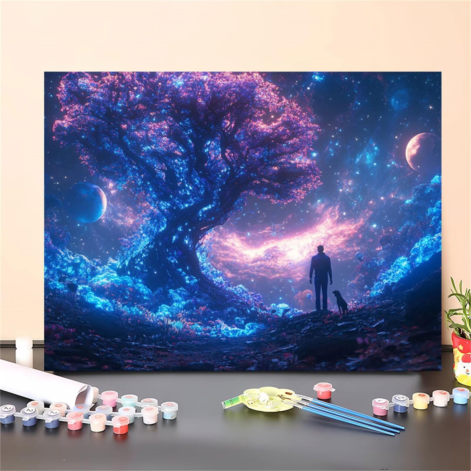 Malen Nach Zahlen Erwachsene Baum des Lebens Malen Nach Zahlen Tier Paint by Numbers für Anfänger,DIY Handgemalt Ölgemälde Leinwand Kit mit Pinseln Acrylfarben Bastelset,Home Wand Dekor 60x90cm M-1368