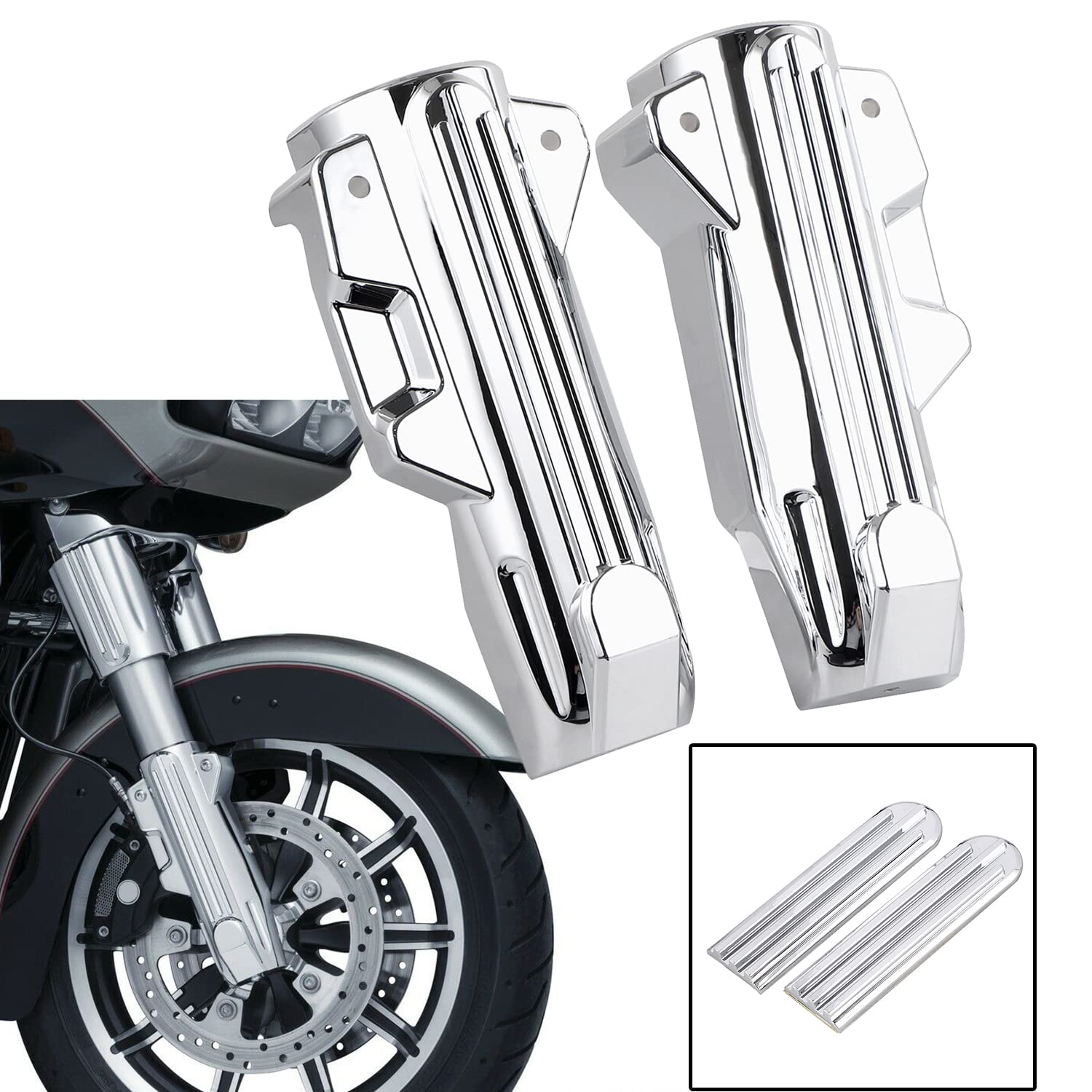 chromé moto fourche supérieure Slider ajouter fourche inférieure jambe housse pour Harley Touring Road glide Road Kings Street Electra glides 2014-2023, lot de 2