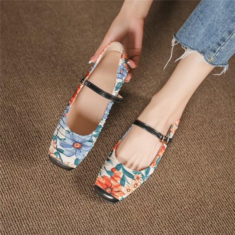 TN TANGNEST Women's Mary Jane Flats Fashion Square Toe Slip On Buckle Flats Soft Comfortable Casual Flat Shoes - Image 2