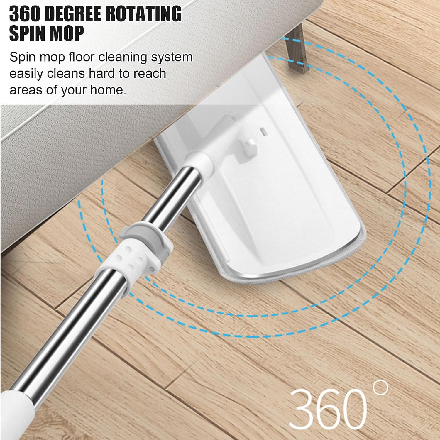 Spin Mop and Bucket Set with Wringer, 360° Rotating Microfiber Mop Head with 7 Washable Pads Refills, Hand-Free Floor Cleaning Tools for Hardwood, Wood, Tile, Laminate