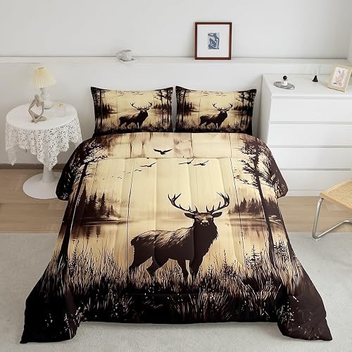 Feelyou Cabin Deer Bedding Set Twin Size Kids Rustic Comforter Cover for Boys Gi