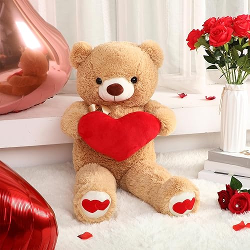 Miniatura 9 de Arrowbash Oso de corazón gigante de 35 pulgadas para el día de la madre, animales de peluche, oso de amor gigante con corazón, oso de peluche rojo