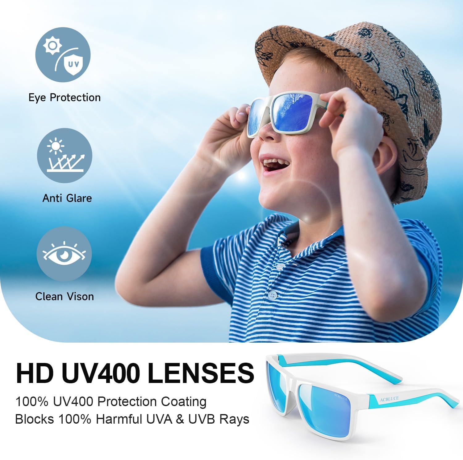 Kids Polarized Sunglasses TPEE Unbreakable Frame Sport Baseball Softball Travel Beach for Boys Girls Age 6-12