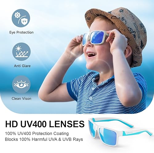 Miniatura 3 de Gafas de sol polarizadas para niños y niñas, deportes TPEE marco flexible de goma para jóvenes, adolescentes, niños de 6 a 12 años