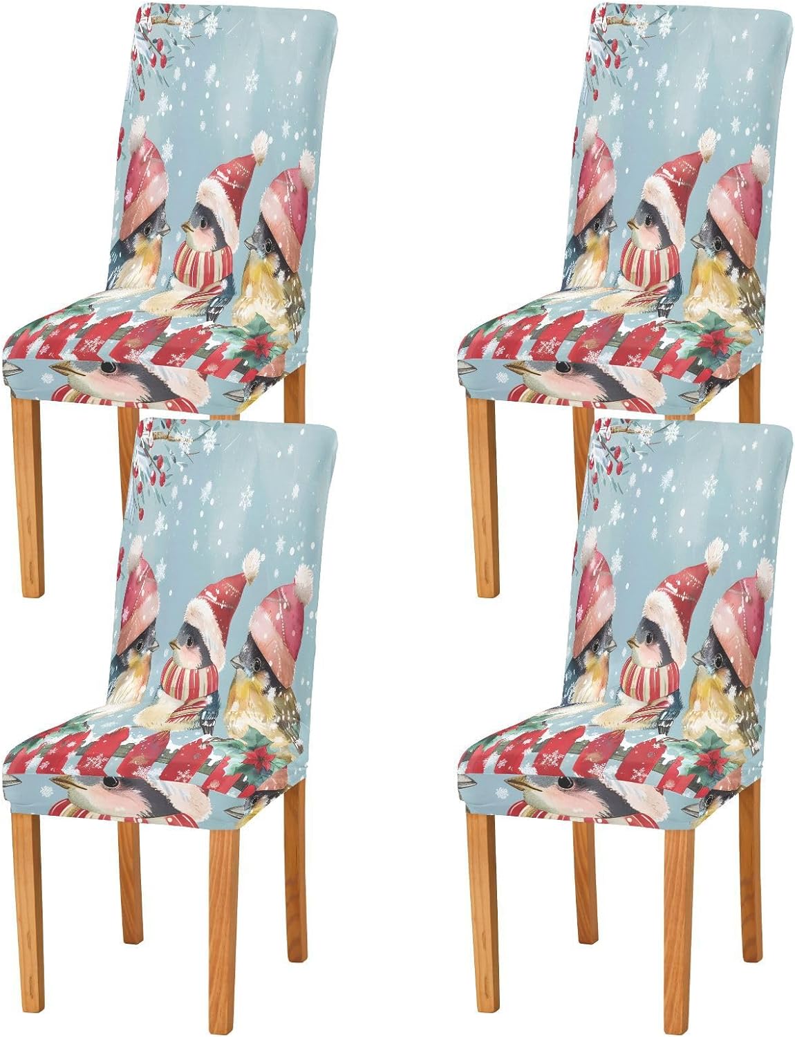 ALAZA Chair Covers for Dining Room, Birds Wearing Winter Hats Scarves Stretch Chair Cover Sets Chair Protector Removable Washable for Ktichen Restaurant Hotel