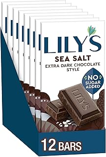 LILY'S Sea Salt Extra Dark Chocolate Style No Sugar Added, Sweets Bars, 2.8 oz (12 Count)