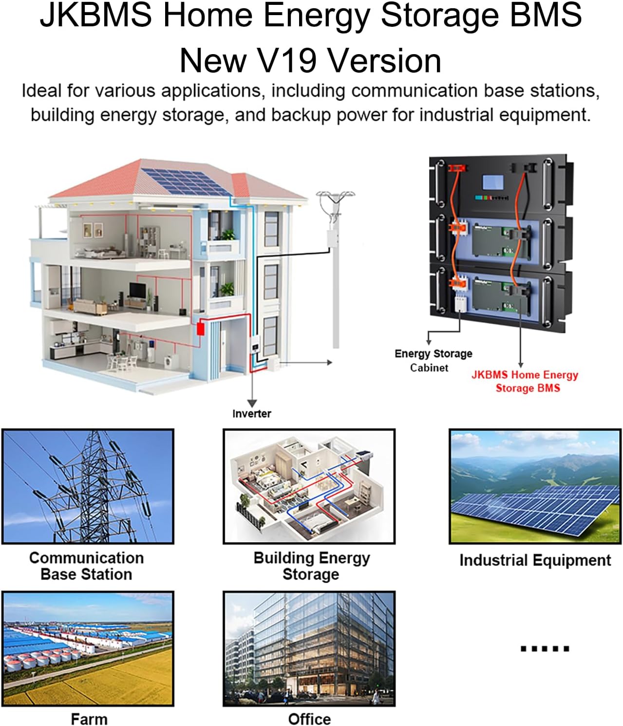 JKBMS Inverter BMS 8S-16S 24V-48V 300A – V19 Home Energy Storage BMS with UART Port, 2A Active Balance, Built-in Bluetooth, RS485 & CAN, for Solar System (JK-PB2A16S30P V19)