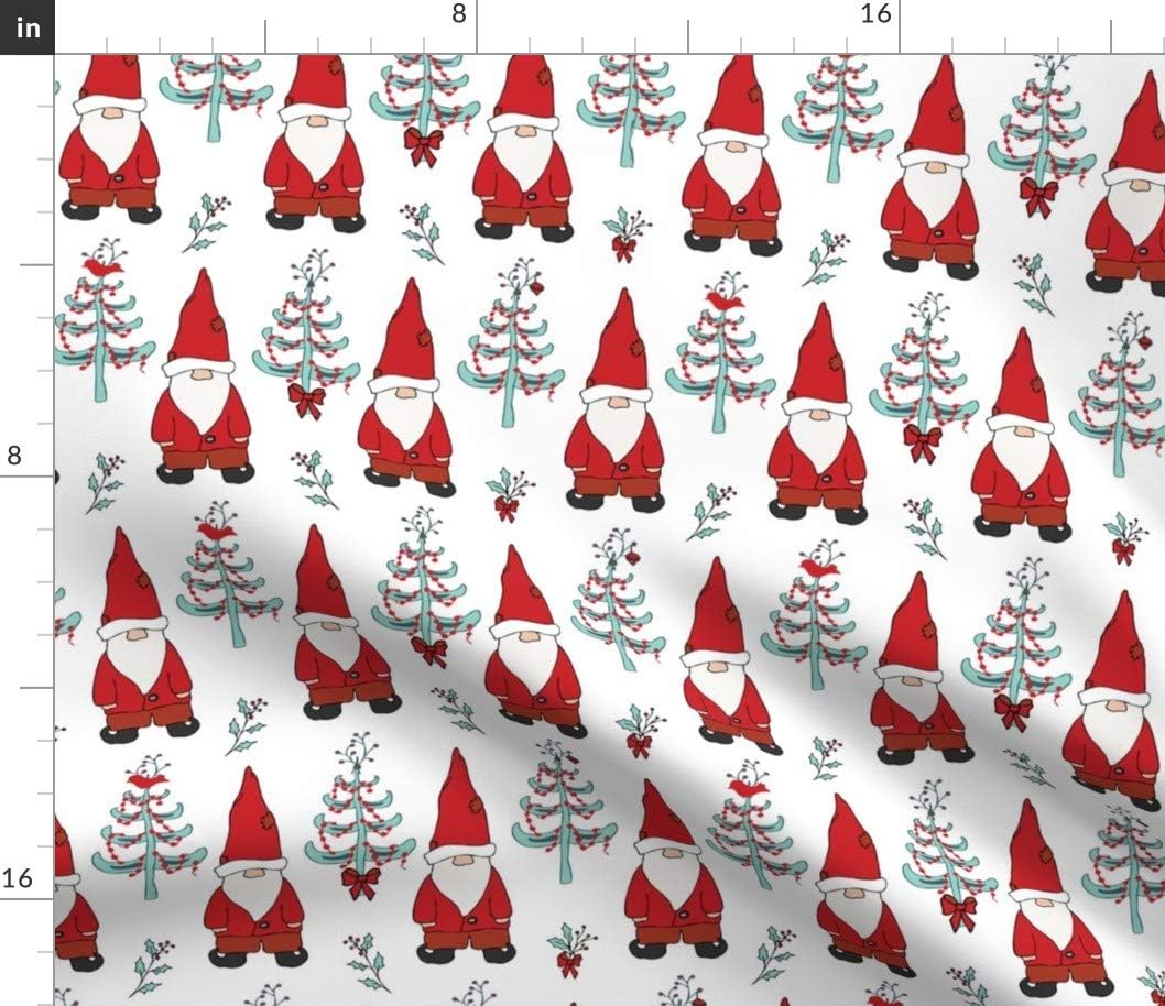 Spoonflower Fabric - Santa Gnomes White Gnome Christmas Holidays Woodland Cloth Printed on Petal Signature Cotton Fabric by The Yard - Sewing Quilting Apparel Crafts Decor