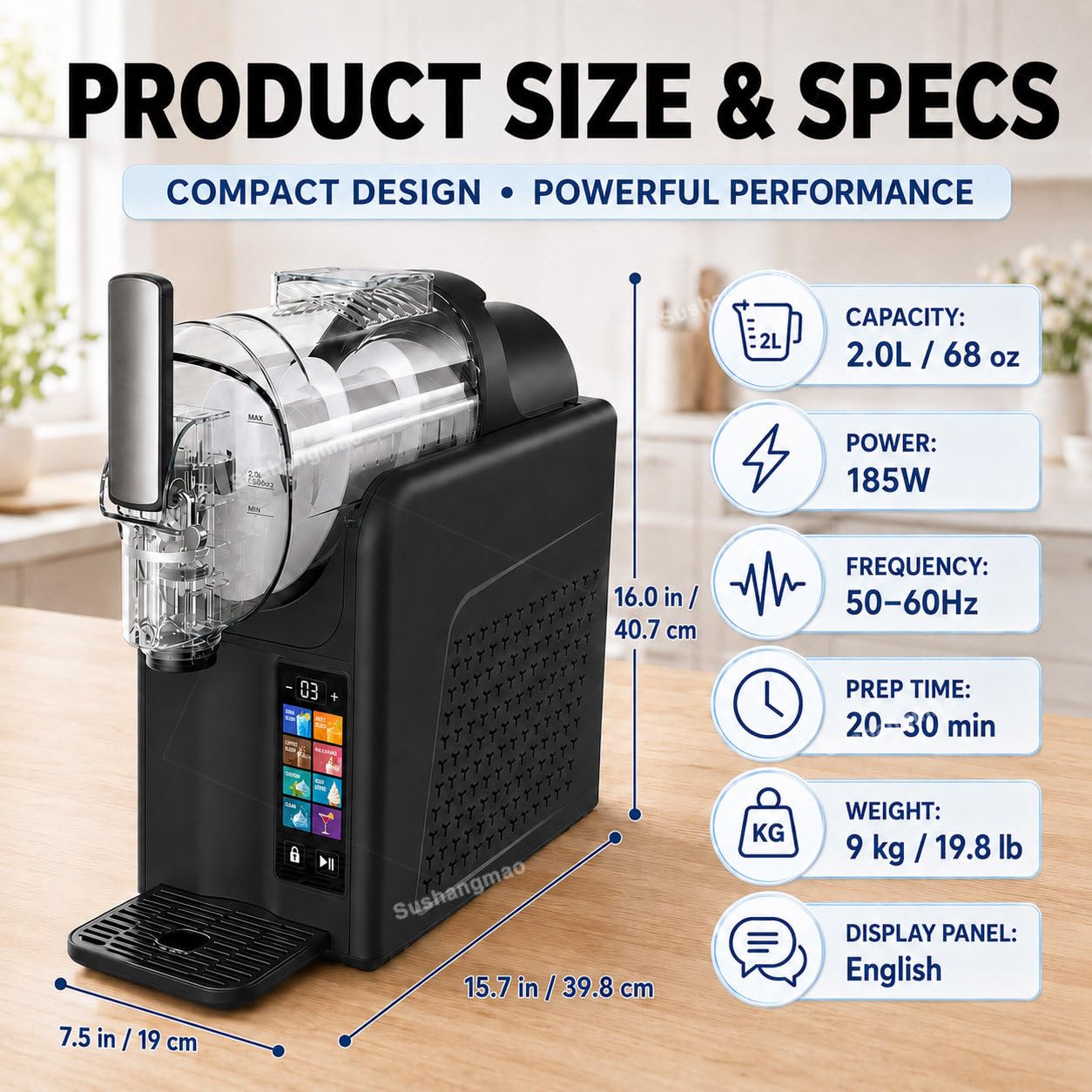 Slushie & Soft Serve Eismaschine, 2L Maschine mit 7 Voreinstellungen, Timer, Selbstreinigend, Einstellbare Textur | Ideal für Slush, Milchshakes, Frozen Desserts