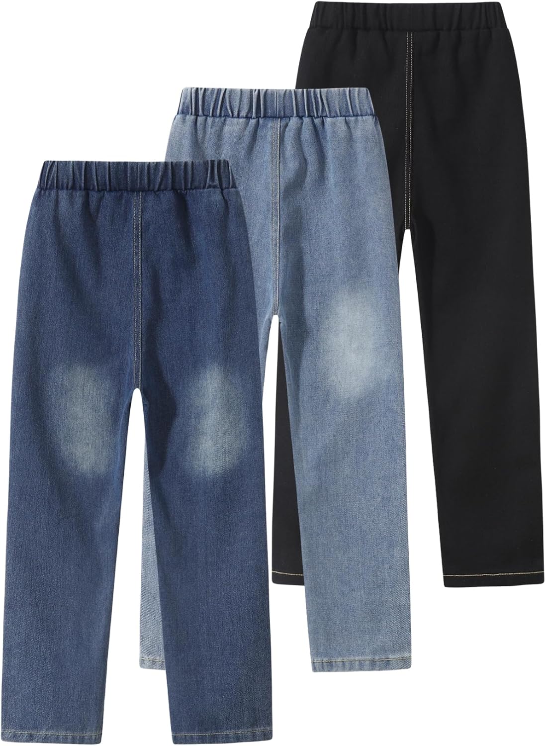 Boys Jeans 3 Pack Elastic Waist Kids Classic Jean Wide Straight Leg Stretch Denim Pants Size 3-12Years - Image 2