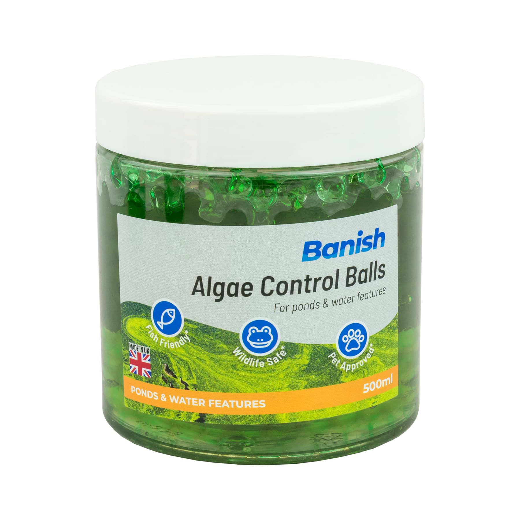 Pisces Banish 500ml Algae Control Balls, Water Treatment for Ponds and Features Greenwater, Blanketweed & Duckweed Remover