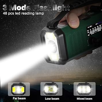 10000 mAh Krank Radyo, Acil Durum Radyosu, Güneş Radyosu, NOAA/AM/FM Hava Radyosu, USB Tip C Şarj, Dinamo Radyo, Polimer Pil, El Feneri ve LED Okuma Işığı, SOS Alarmı, Kamp için Pusula