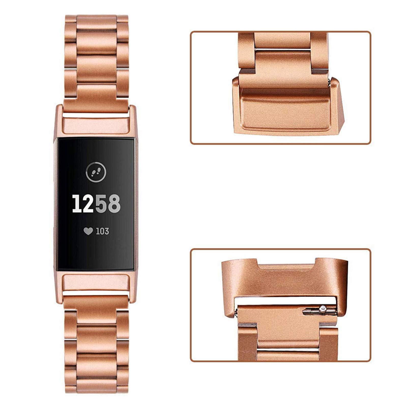 ZUZIS Cinturino in Acciaio Inossidabile Compatibile con Fitbit Charge 4/ Charge 3, Cinturino di Ricambio Unisex in Acciaio Inossidabile con Cinturino di Ricambio Accessori,Rose Gold