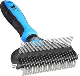 Dog Brush and Cat Brush, 2 in 1 Pet Undercoat Rake Grooming Tool for Deshedding, Mats & Tangles Removing, Dog Shedding Brush and Dematting Comb for Large Small Dogs & Cat Long Hair Brush