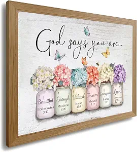 Christian Religious Wall Art - 9x11 Inch Hydrangeas with Bible Verses in Pine Frame