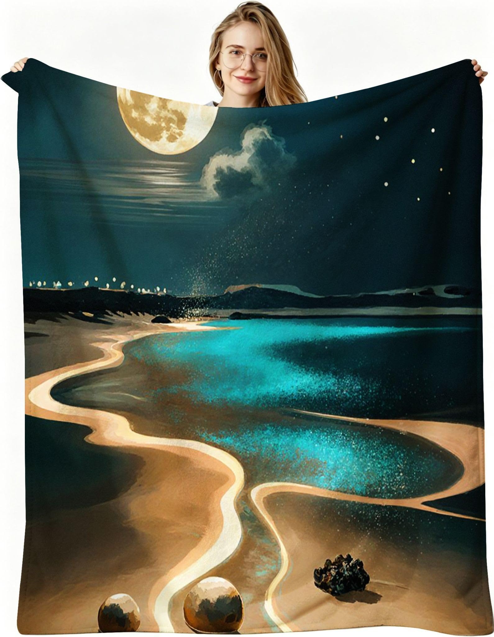 Coperta Pile Matrimoniale 240x260 cm Spiaggia Turchese, Coperta XXL Super Morbida Multiuso Come Copriletto o Plaid da Salotto, Calda e Leggera, Protezione dal Freddo, AW5400