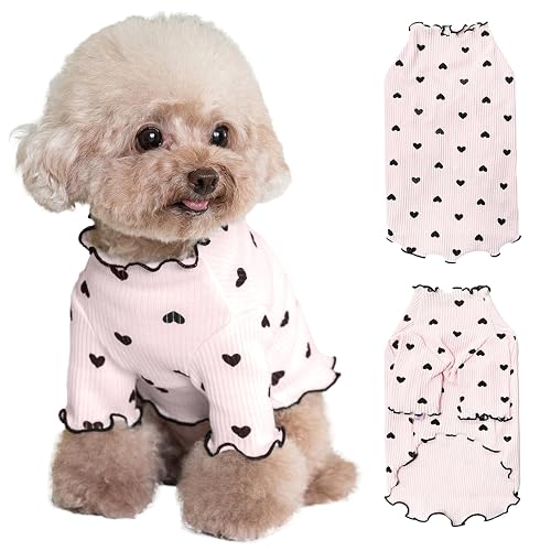 Yaopelky Ropa para Mascotas para Perros pequeños y Gatos, Camisa con Estampado de corazón para Verano, otoño