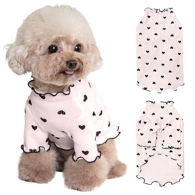 Yaopelky Ropa para Mascotas para Perros pequeños y Gatos, Camisa con Estampado de corazón para Verano, otoño