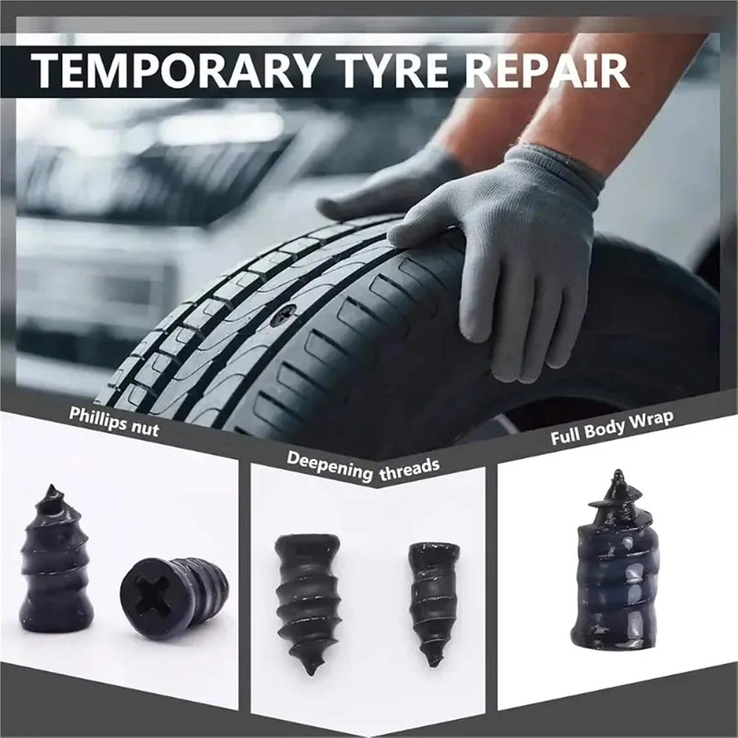 Tire Repair Rubber Nail Kit Puncture Repair Kit for Car Vacuum Tire Screws Rubber Screw Nails+ Tool Set W/Box Quick for Plug
