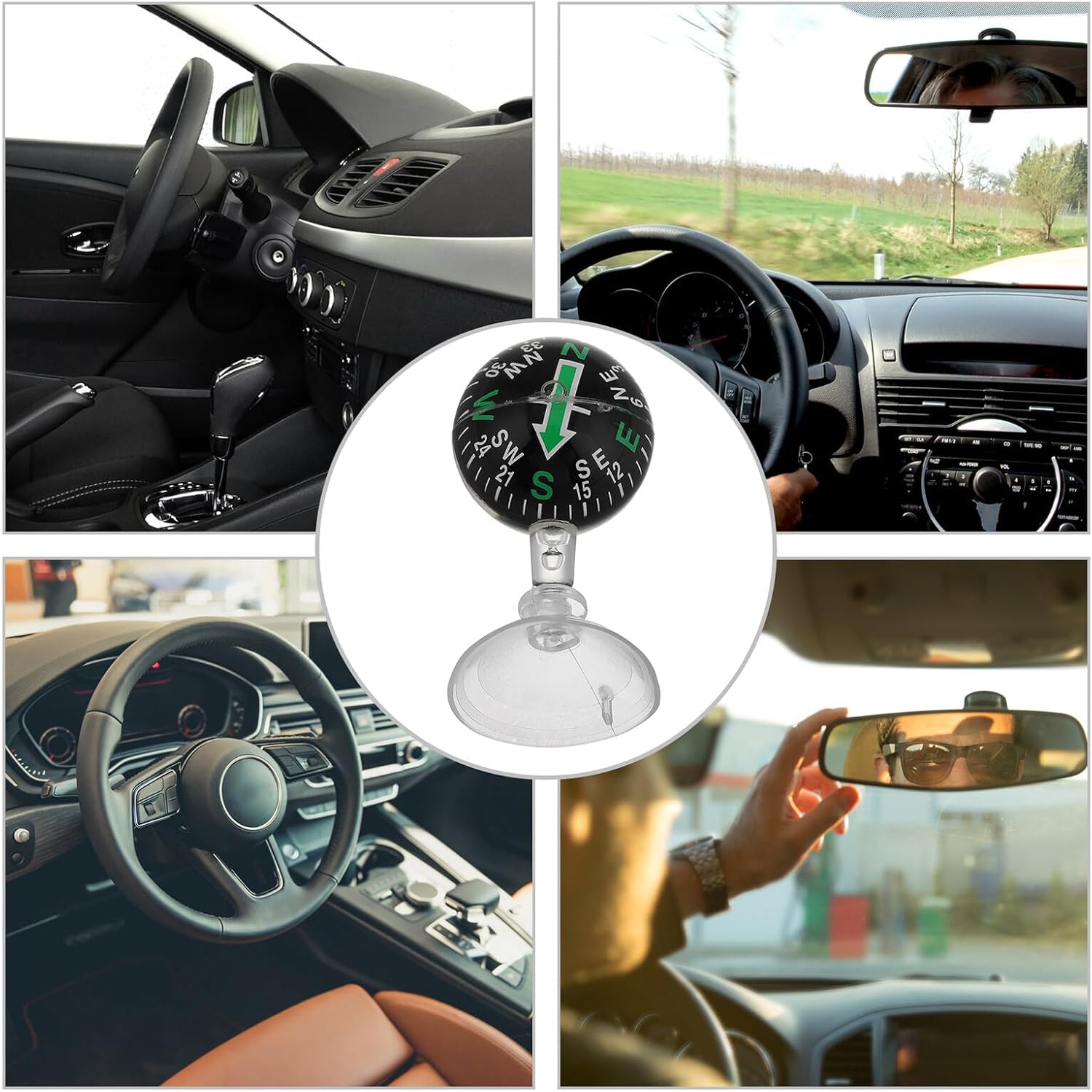 Portable 38mm Suction Cup Car Dashboard Compass for Navigation, Black Plastic Automotive and Marine Direction Guide, Vehicle Mountable Outdoor Compass