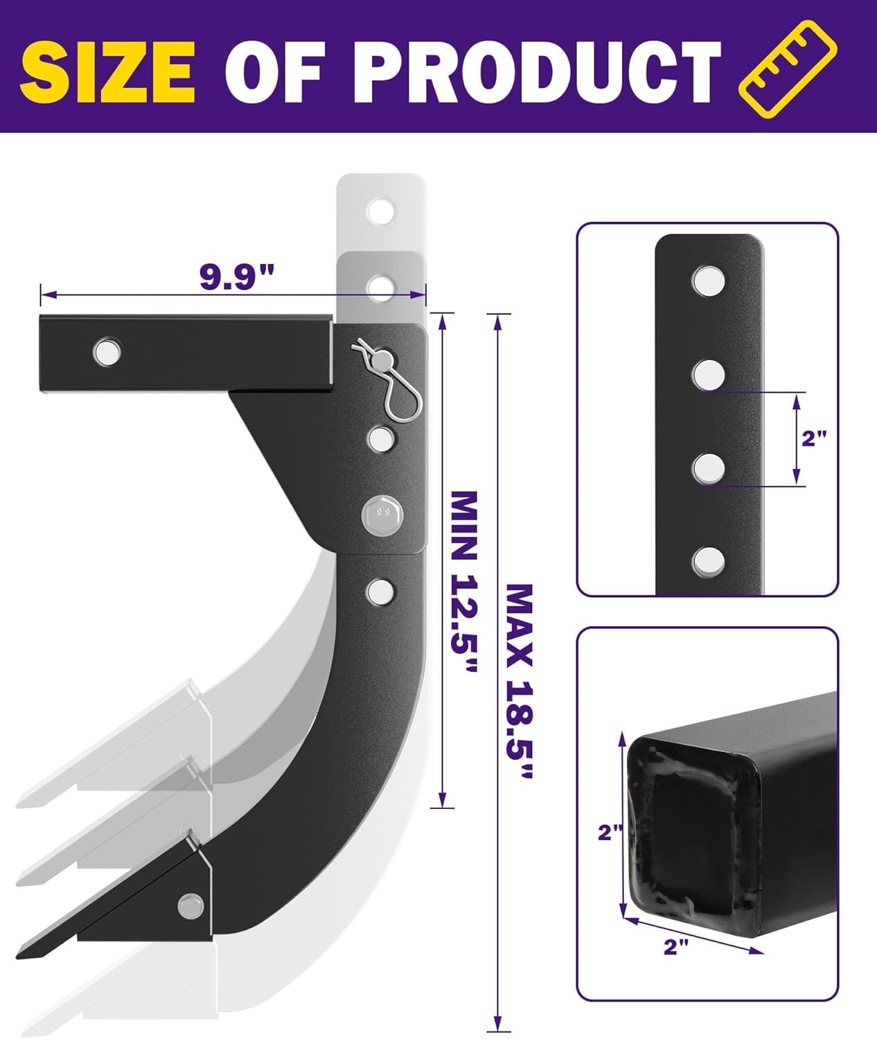 Hitch Mounted Trencher Fits 3 Point Hitch, Heavy Duty Subsoiler, Hitch Lawn Ripper for ATV/UTV Tractor, Updated Adjustable 16" Trenching Shank Plow, Thicken Trench Digger with 2pcs Replaceable Teeth
