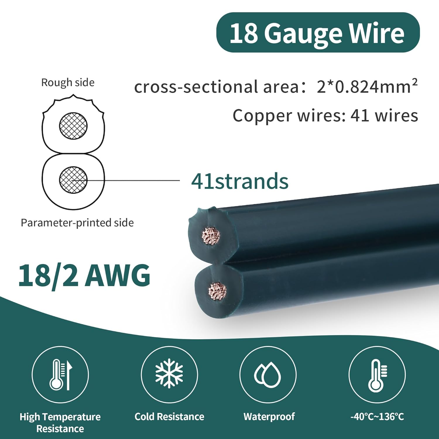 SPT-1 80FT 18/2 Electrical Wire, 18 Gauge 2 Conductors Lighting Copper Wire, Hook up LED Lighting Strips Flexible Wire Extension Cord (SPT-1 80ft Green)