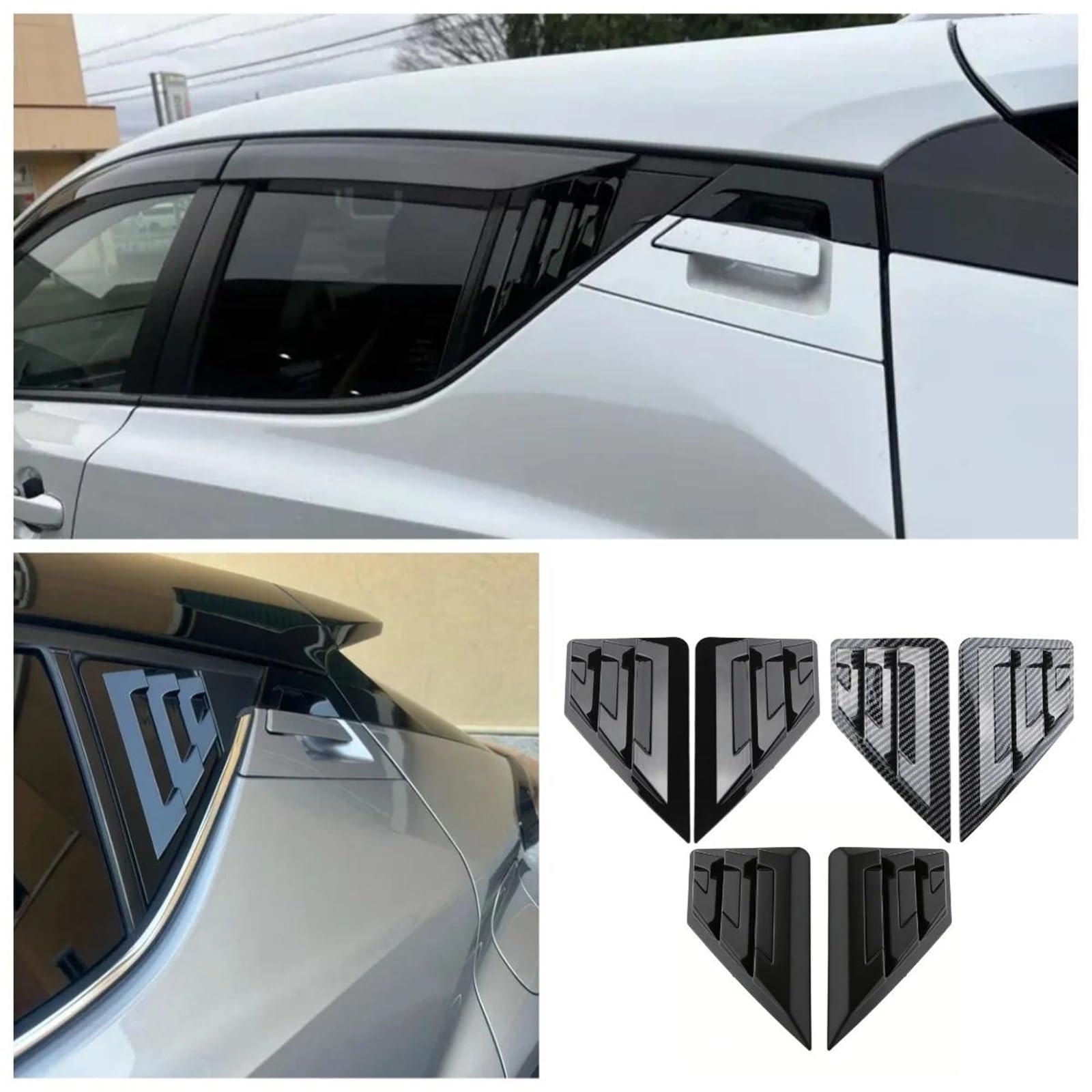 Becquet Lunette Arrière Remplacement Pour C-HR Pour CHR 2016-2021 2 Pièces Ensemble Voiture Vitres Arrière Couverture Autocollant Fenêtre Triangle Volets Garniture(Glossy black)