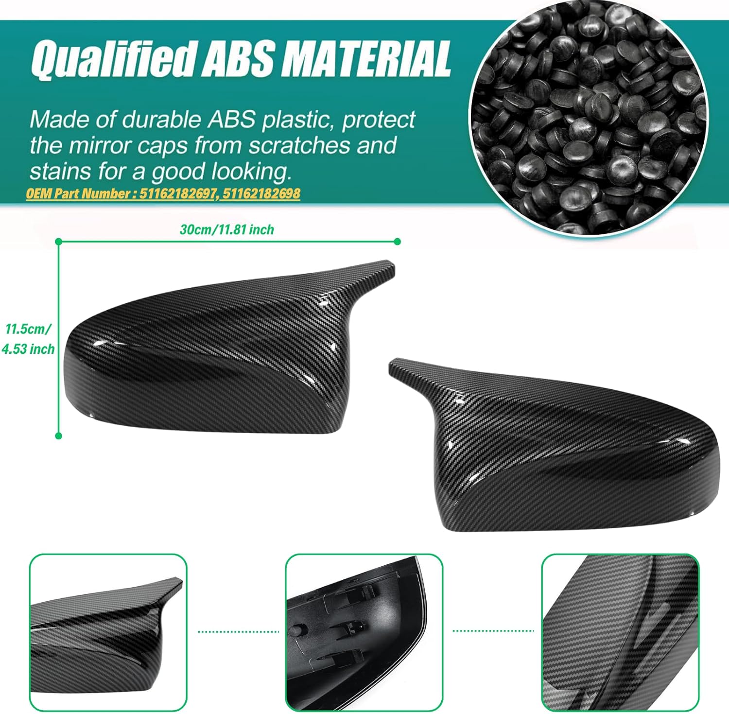 Car Side Mirror Covers Caps Replacement for 2007-2013 BMW X5 E70 X6 E71 Exterior Carbon Fiber Accessories Tuning Body Parts & Trim - M Style, 1 Pair (Left-Right)