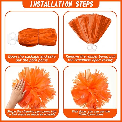 Miniatura 36 de Hanaive 3 pompones de animadora y lazo grande para animadora para el pelo, suministros metálicos para animadora de espíritu de equipo, deportes