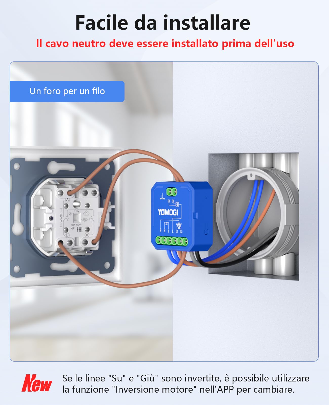 Yomogi Interruttore Tapparelle WiFi, Modulo Interruttore WiFi Compatibile con Alexa Google Home per Controllo Percentuale, Smart Timer per Tende Avvolgibili, Senza telecomando (4)