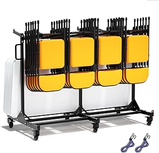 Heavy Duty Folding Chair Storage Rack, Foldable Chairs Cart with Lockable Wheels and Straps,