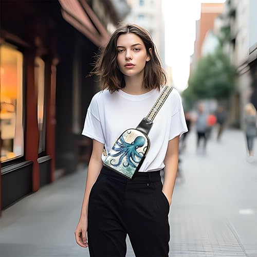 Miniatura 6 de Sling Backpack Octopus Vintage Sling Bag for Women Crossbody Shoulder Bag Leather Fanny Pack Chest Bag for Travel Hiking 202A1793