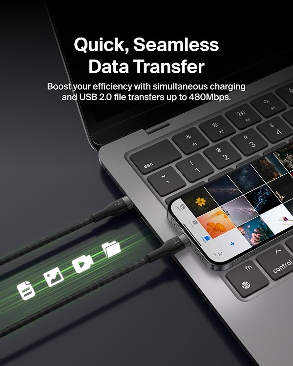 Belkin BoostCharge Pro Flex Braided USB-C to USB-C Charger Cable (2M/6.6ft), USB-IF Fast Charging Cable for iPhone 16 Series, Macbook Pro, iPad Pro, Galaxy S25, S24, Nintendo Switch 2 & More - Black by Belkin - Used condition - Image 6